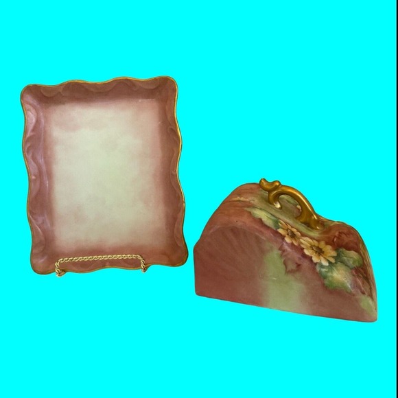 Vtg Butter Dish Cheese Dish 2 Piece Hand Decorated Sun Flowers Ceramic - Picture 5 of 9